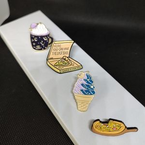 4 pins cute food pins pizza, ice cream and coffee. Plus gift box.